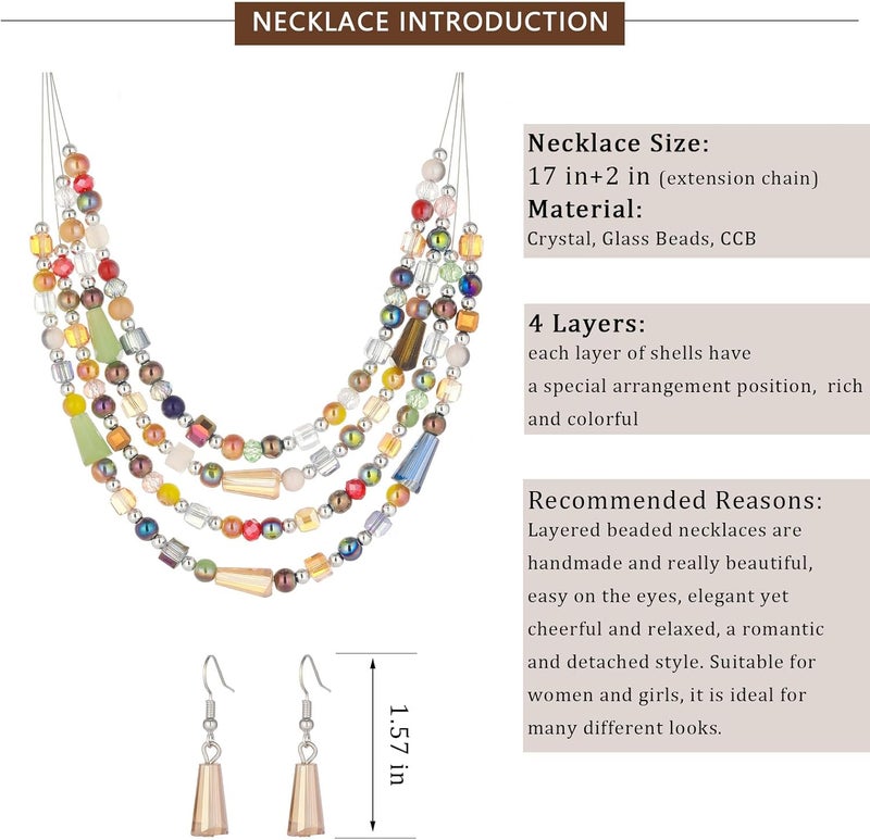 Errally Store Layered Beaded Statement Necklace Multi Strand Crystal Beads Collar Necklace and Earring Sets for Women Fashion Costume Jewelry Set Gifts for Her - Image 5